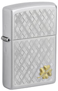 Zippo - Windproof Lighter, Argyle Clover, Satin Chrome, Auto Two-Toned, Refillable, Reusable, Windproof Design, Gift Box, Made in the USA